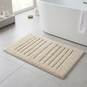 Softa Beige Linear Recycled Cotton Rug Handwoven Bathroom <b>Floor</b> Mat 45x75 cm - Product Image 5