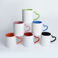 Taza de Sublimación Blanca Promocional de 11 oz, Taza de Cerámica para Sublimación con Interior de Color y Asa en Forma de Corazón, Personalizable con Transferencia de Calor