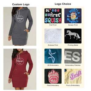 Suéter largo OEM de alta calidad de lana con logotipo personalizado en blanco ajustado gris de algodón jersey a granel sudaderas con capucha de peso pesado vestido de mujer - Product Image 3