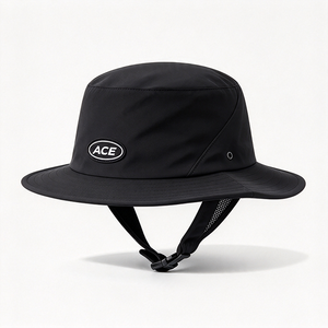 Sombrero de Surf de Nailon Negro UPF50+, Resistente al Agua, de Secado Rápido, con Ala Ancha, Gorra para Deportes Acuáticos con Correa para la Barbilla para la Playa - Product Image 6
