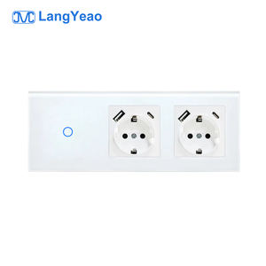 Tuya lampu dinding sentuh cerdas WiFi, lampu dinding 1/2/3 Gang sakelar dan Outlet dengan tipe C + USB berfungsi dengan Alexa Google Home - Product Image 1