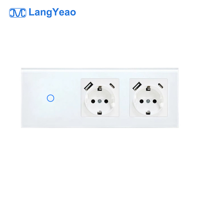 Tuya WiFi Smart Touch Wall Light 1/2/3 Gang Switch and Outlet with Type C+USB Work With Alexa Google Home