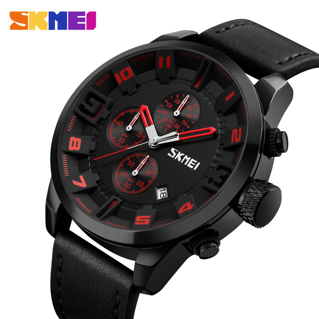 Multifunctional Calendar Dial Position Stylish Leather Quartz Watch Men's Fashion Sports Watch with Citizen Movement SKMEI9165