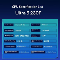 Procesador de Escritorio Core Ultra 5 230F de 10 Núcleos y 10 Subprocesos, LGA 1851 en Caja, 256 GB, CPU de 5.0 GHz