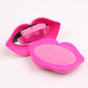 2 <span class=keywords><strong>in</strong></span> 1 moda rosso specchio per il trucco portatile da viaggio spazzola per capelli e specchio per ragazze strumenti di plastica per parrucchieri - Product Image 4
