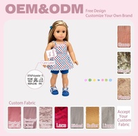 Tenue de poupée personnalisée OEM 18 pouces : Robe à pois colorée avec short bleu assorti, costume de poupée couleur personnalisée, tenue de poupée sur mesure
