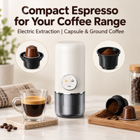 Machine à expresso électrique portable blanche avec porte-café moulu et porte-capsules, cafetière de voyage avec logo personnalisé OEM