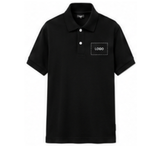 Polo à manches courtes noir pour homme, col classique, coupe régulière, tenue décontractée, avec logo personnalisé sur la poitrine - Product Image 1