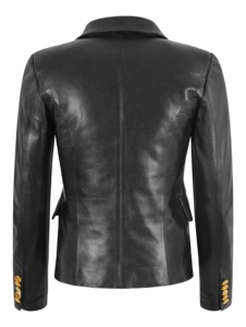 Blazer de Mujer Personalizado 100% Cuero Nappa Negro Genuino, Corte Entallado, Forro Premium, Marca Privada OEM/ODM, Venta al Por Mayor de Lujo - Product Image 2