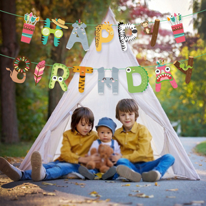 Huancai ג 'ונגל מסיבת קישוטי הודי סגנון יום הולדת שמח באנר ספארי זר גבתון לילדים יום הולדת ספקי צד - Product Image 4