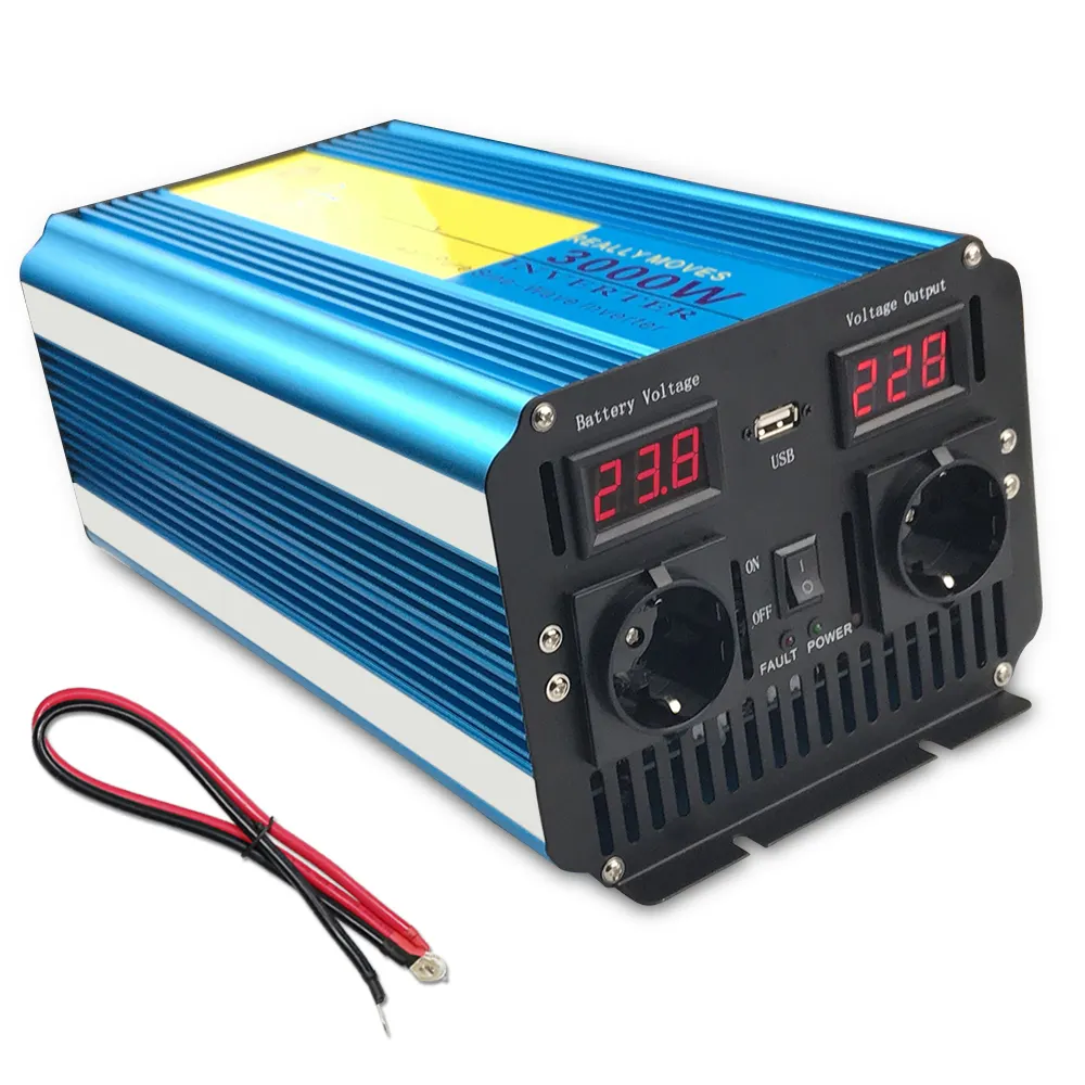 Inverter daya gelombang sinus murni, 3000 watt, 6KW 24V DC ke 230V AC Off Grid untuk lemari es