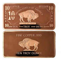 Barre de cuivre massif brossée personnalisée 10 OZ 99,9 % pur, faible MOQ, pour investissement