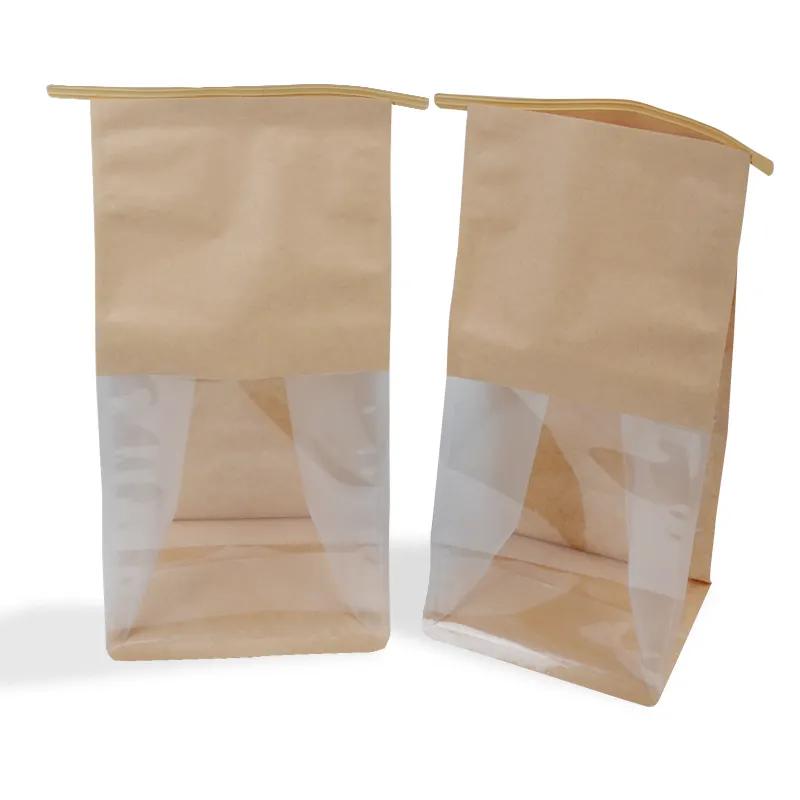 工場メーカーベーカリー食品プリントブラウンクラフトパン包装紙袋プラスチック窓付き