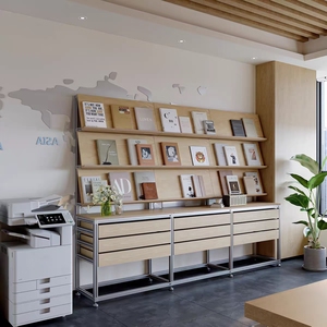 Алюминиевый профиль, витрина из березовой древесины, напольная, простая и современная многоярусная полка и стеллаж для демонстрации товаров - Product Image 4