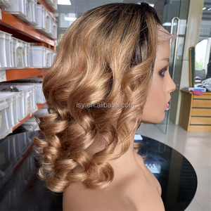 Perruques Courtes Bob Bouclées Personnalisées avec Mèches Colorées, <span class=keywords><strong>Cheveux</strong></span> Humains, Densité 200%, Ondulations Souples, Perruques Courtes Lace Front en <span class=keywords><strong>Cheveux</strong></span> Humains - Product Image 3