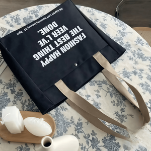 Customizable logo pattern, <b>large</b> capacity zipper handbag, women's cotton canvas shopping <b>bag</b> - Product Image 5