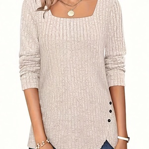 Pulls pour femmes Automne 2024 Légers à manches longues Col carré Tunique - Product Image 3