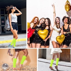 New Custom Designs Party Sports Yoga Boot Cuffs Girls 80s Solid Color <strong>Neon</strong> Ribbed Knitted Leg Socks Knee Leg Warmers for Women - Product Image 5