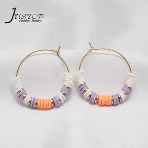 Polymer Clay Jewelry Women Gold Plated Stainless Steel Plastic Hoop Earrings Color