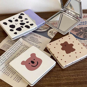 Little Bear Bronze Personalized Double Sided Square Pocket Folding Cosmetic <strong>Mirror</strong> for Student Use - Product Image 1