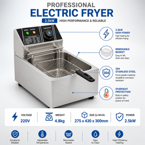 Friteuse électrique commerciale 2,5 kW en acier inoxydable à cuve unique, modèle de comptoir avec panier amovible pour restaurant - Product Image 6