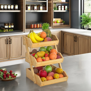 Grand bol de panier de fruits en bambou à 3 niveaux pour le comptoir de la cuisine, panier de <span class=keywords><strong>rangement</strong></span> en bois de légumes - Product Image 2