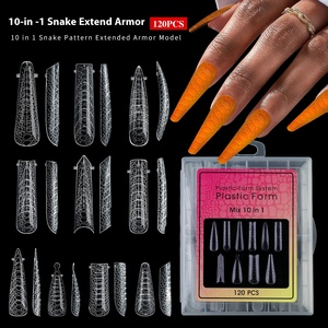 120 moules pour extensions d'ongles en serpentine française, 10-en-1, en plastique, pour gel UV, noirs, durables, guides de construction pour le nail art - Product Image 2