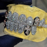 Grillz personnalisés en usine, design croix, entièrement pavés de moissanite VVS, pour 8 dents supérieures et 8 dents inférieures, en argent S925, style Hip Hop Rapper