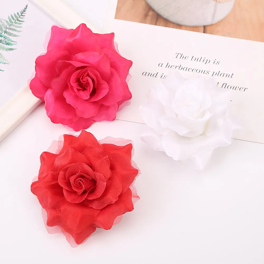 .High Quality silk flower heads flower Wall Wedding Decorative Flower clips dress accessory
