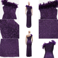Y901498 Hochwertige Luxus Abendkleider Feder Spleißen Pailletten Sexy Lange Party kleider Frauen Geburtstags kleid