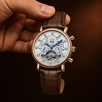 Reloj de Hombre Mecánico Automático de Lujo de Alta Gama, Caja de Aleación, Correa de Cuero Genuino, Esfera con Agujas, Resistente al Agua 30M