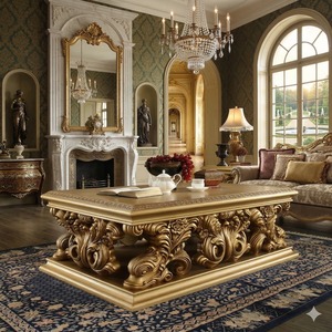 Luxury Handcrafted Antique Gold Stool – Solid Wood Accent <b>Table</b> for Elegant Living Room Decor - Product Image 3