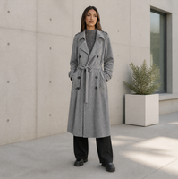 Manteau long en laine surdimensionné pour femmes grandes tailles, à double boutonnage, ceinturé, à revers, pour l'hiver, vêtements d'extérieur amples pour femmes