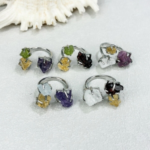 Gioielli alla moda <span class=keywords><strong>argento</strong></span> placcato naturale ametista rubino peridoto acquamarina regolabile tre pietre anello per festa regalo di compleanno - Product Image 1