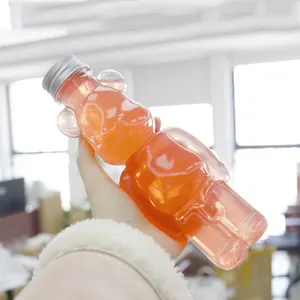 300ml 400ml 500mlユニークなかわいいクマの形をした透明なPET飲料コーヒープラスチックジュースボトル、アルミニウムキャップ付き