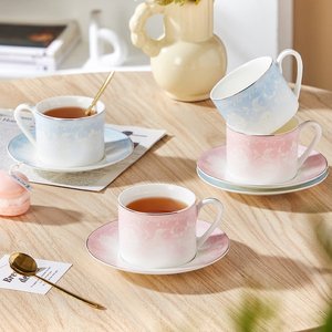 Ceramic Coffee <b>Cup</b> <b>and</b> <b>Saucer</b> with Gold Rim - Gradient Texture Tea <b>Cup</b> for Afternoon Tea - Product Image 1