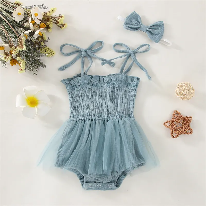 Summer hot sale bamboo baby girls dress jumpsuit romper 100%cotton for 0-24 months