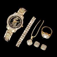 Conjunto de Accesorios para Reloj Amelia Diamond, Collar y Anillo Redondos para Mujer, 6 Piezas, Aleación de Cuarzo, 31 mm, Reloj de Joyería de Moda