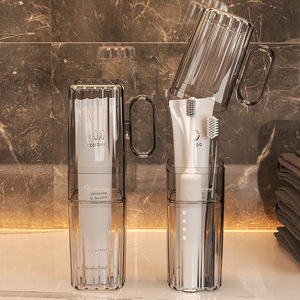 Travel Toothbrush Case With Handle Dual Use Cup Portable Mouthwash Holder Transparent Plastic For Couple Oral Care - Product Image 1