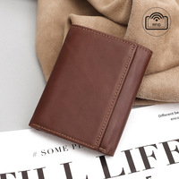 Dompet Pria Kulit Asli Vintage RFID Anti-Skimming Multi-Slot Kartu Model Pendek Diskon 70% Penjepit Uang Penjepit Dolar Kantong Koin