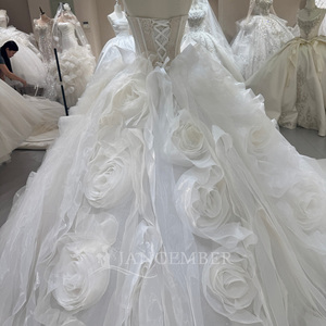 Dw0229 Gorgeous <b>Sheer</b> Corset Giant 3D Rosette Organza <b>White</b> Ball Gown Wedding <b>Dress</b> Jancember - Product Image 5