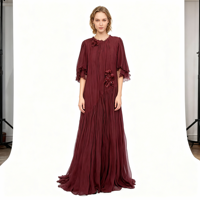 Nouvelle Robe en Chiffon Élégante Grande Taille 2026, Cousue à la Main avec Fleurs Tridimensionnelles, Coupe Ample Adaptée à Divers Types de Silhouettes