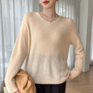Pull en maille fine à épaules tombantes, populaire, confortable et moelleux, en mohair et <span class=keywords><strong>angora</strong></span>, pour femme, coupe ample, col rond - Product Image 2