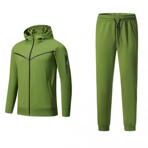Logotipo personalizado Esporte Desgaste Poliéster Tech Fleece Full Zip Tricô Hoodie Jogger Two Piece Jogging Tricô Set Homens Suor Ternos - Product Image 3