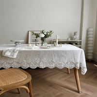 Style français 100% coton blanc fleur dentelle nappe fête de mariage frais lumière luxe pur coton nappe décoration de la maison