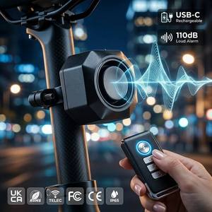 <span class=keywords><strong>Alarm</strong></span> Sepeda Multi-Level Sensing 110dB, Rechargeable, Detektor Gerak, Remote Control, Sensor Getaran untuk Sepeda Jalan dan Garasi - Product Image 1