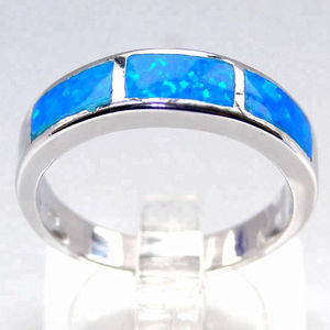 Solid Sterling Silver <b>Blue</b> Fire Opal Ring for Women Jewelry - Product Image 1