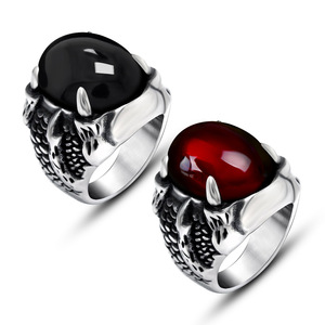Unisex Dragon <b>Ring</b> Stainless Steel Black Red Stone Bezel Setting <b>Couple</b> Jewelry Gift SA782 - Product Image 1
