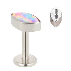 Wholesale Internally Threaded Push Bezel Set Marquise CZ <b>Top</b> Labret Stainless Steel Piercing Agate ASTM F136 Titanium Lip Ring - Product Image 5