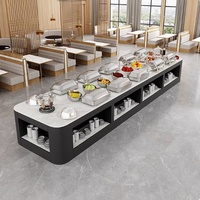Table de buffet en métal incurvée double face pour restaurant et hôtel, îlot de présentation pour la distribution de nourriture, plats, desserts, fruits, assaisonnements